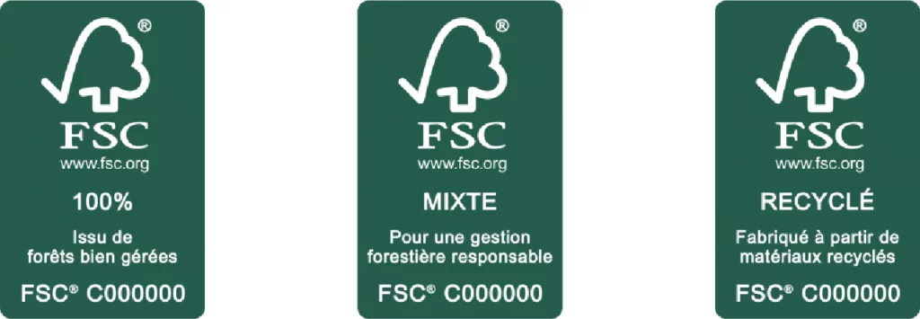 Logos du label environnemental FSC®, impliqué dans la certification des forêts gérées durablement. Logos du label environnemental FSC®, impliqué dans la certification des forêts gérées durablement.
