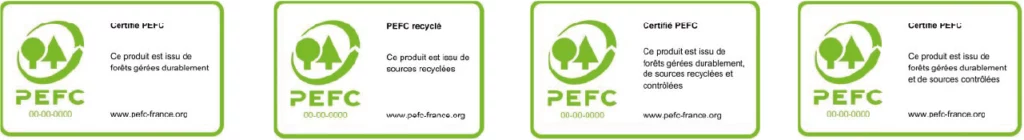 Logos du label environnemental PEFC™, impliqué dans la certification des forêts gérées durablement. Logos du label environnemental PEFC™, impliqué dans la certification des forêts gérées durablement.